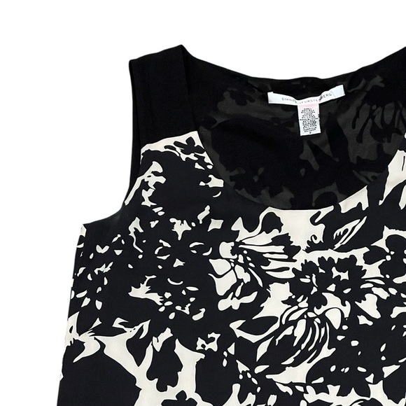 Diane Von Furstenberg Alric silk cream/black floral shift dress with pockets - Picture 6 of 13